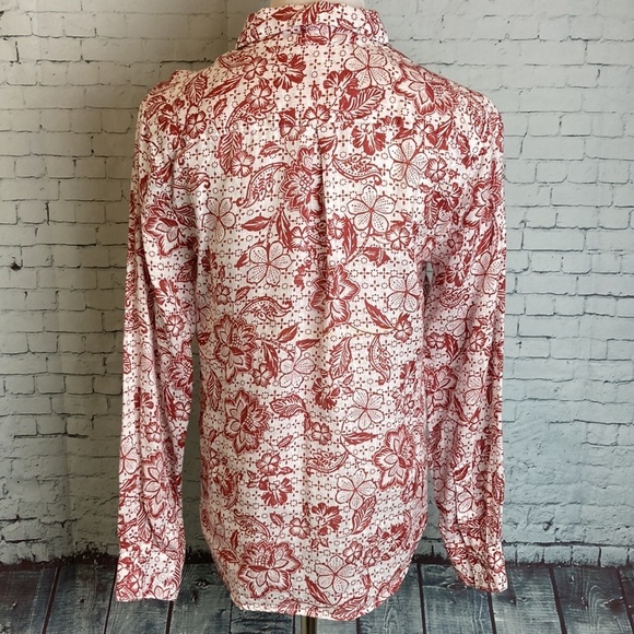 Garnet Hill NWOT Easy Linen Button Down Blouse Floral Sz 6 Coastal Vacation - Picture 6 of 16